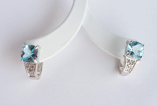 Silver Earrings with Blue Topazes and Zircons