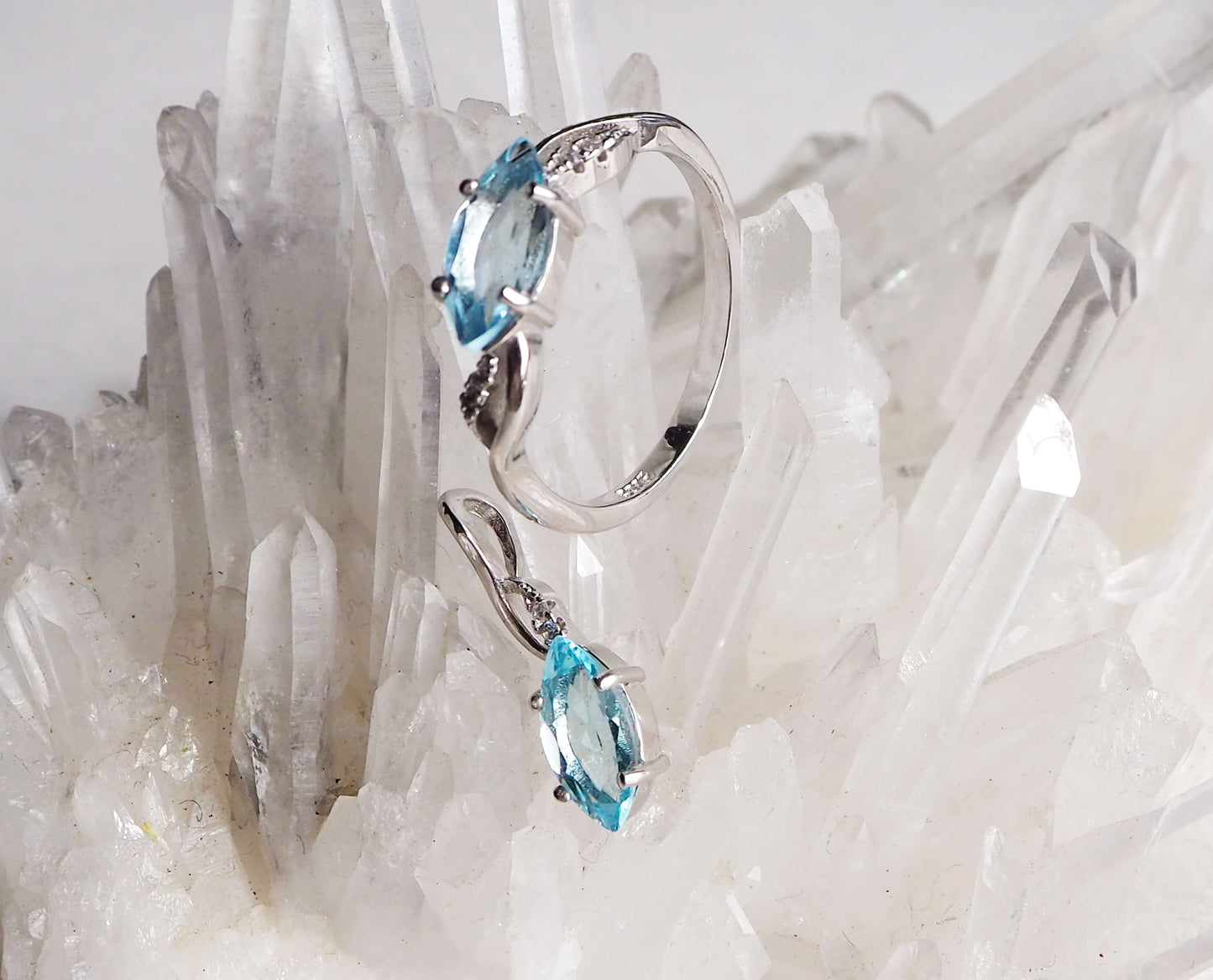 Silver Ring with Blue Topazes and Zircons