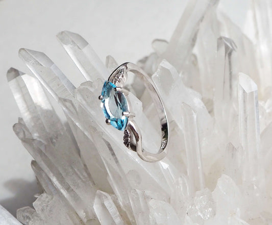 Silver Ring with Blue Topazes and Zircons