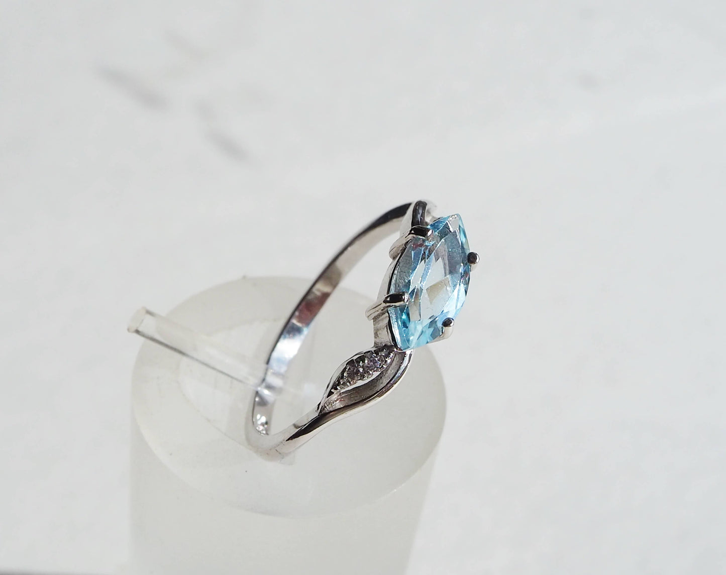 Silver Ring with Blue Topazes and Zircons