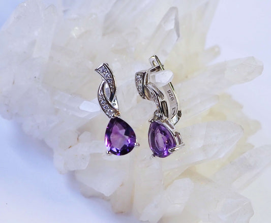 Silver Earrings with Amethysts and Zircons