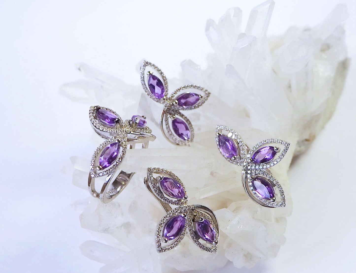 Silver Ring with Amethysts and Zircons