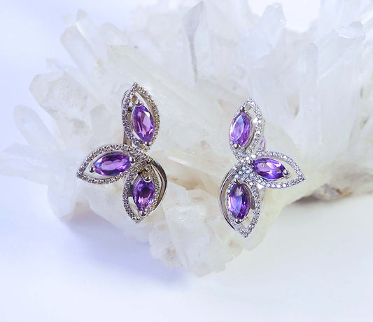 Silver Earrings with Amethysts and Zircons