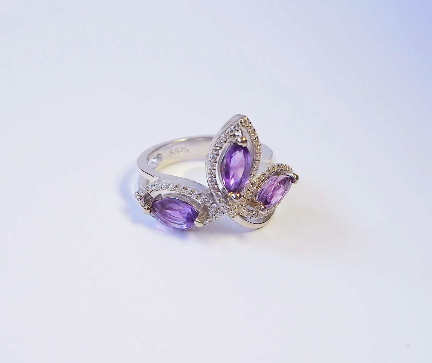 Silver Ring with Amethysts and Zircons