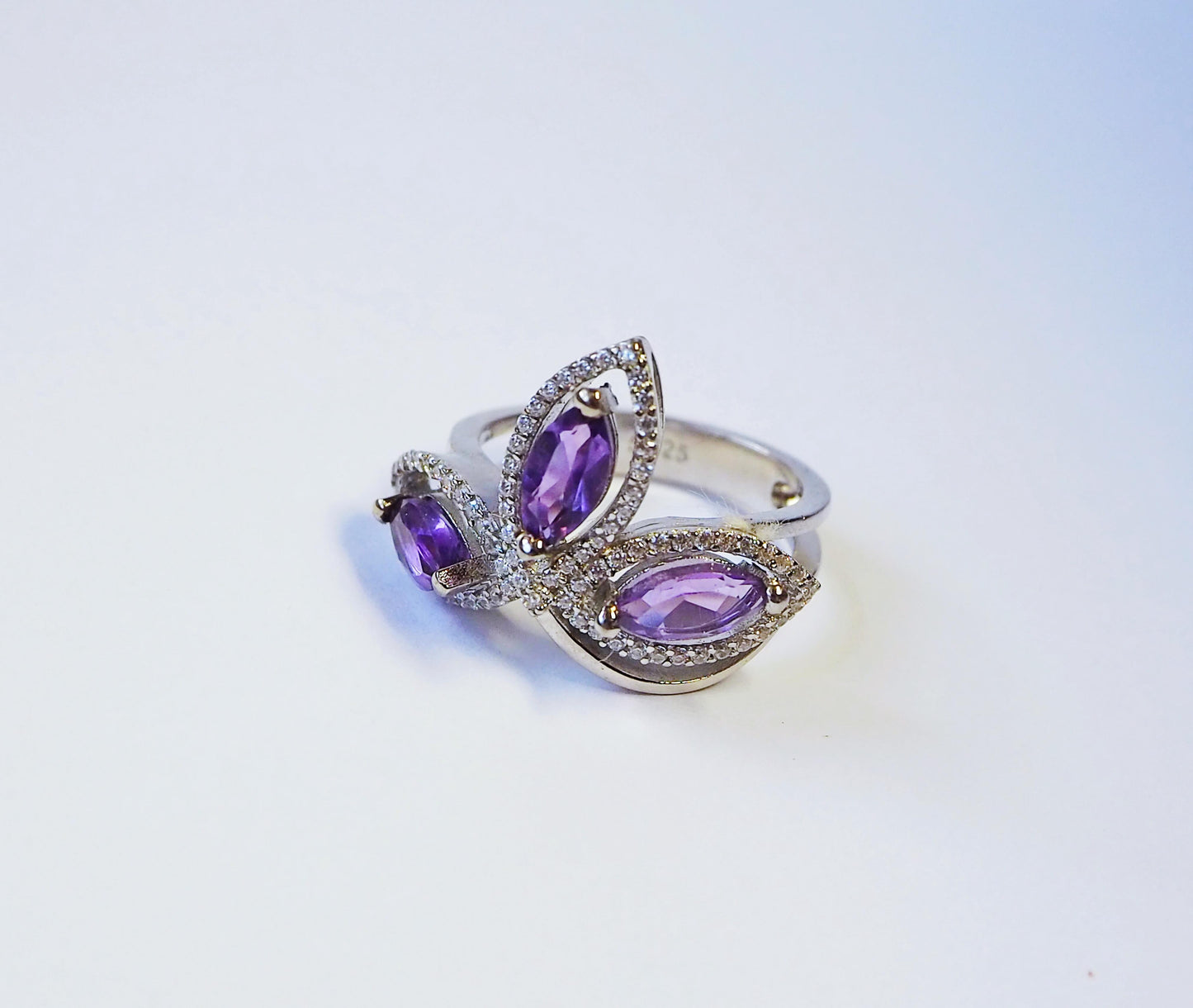 Silver Ring with Amethysts and Zircons