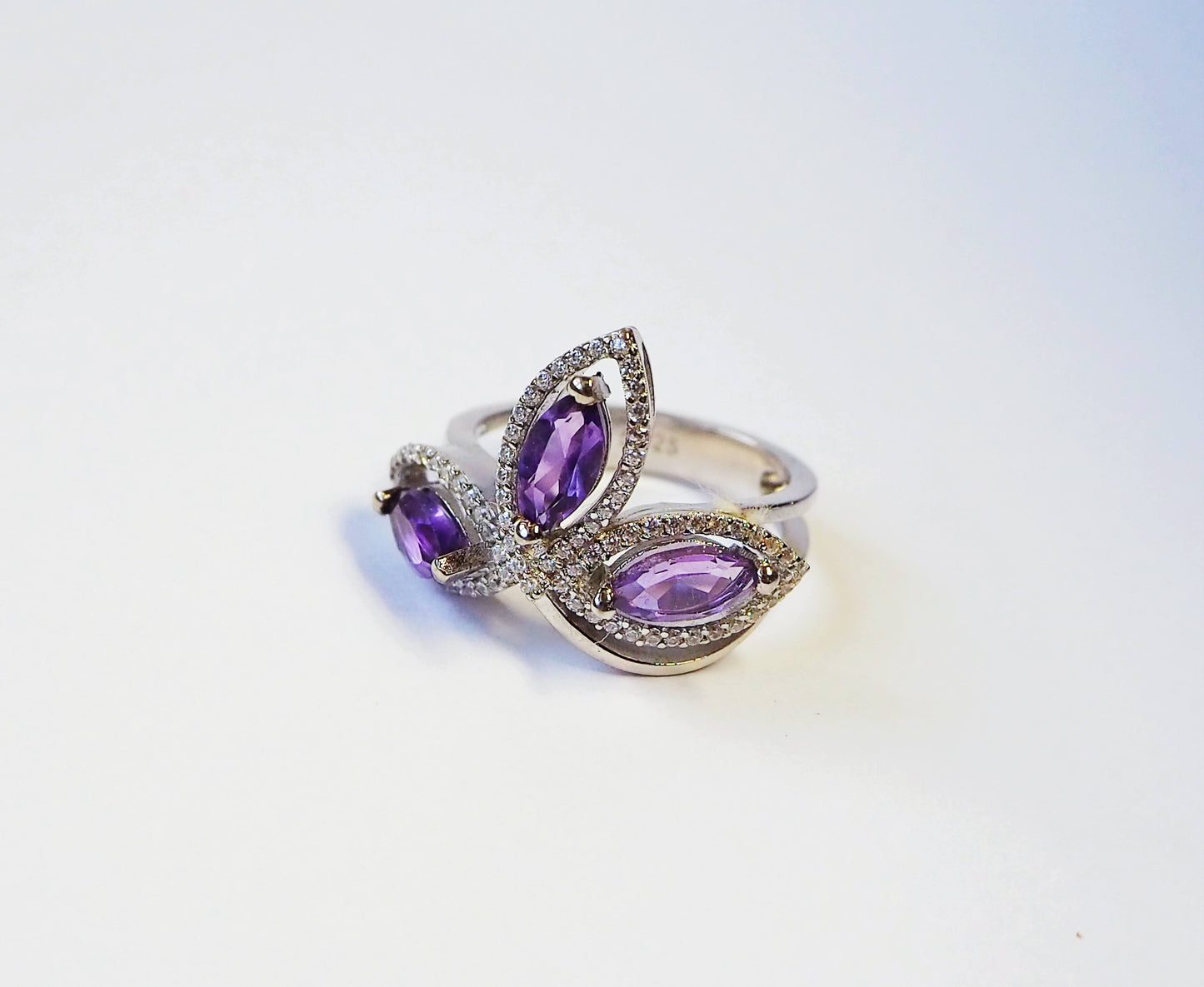 Silver Ring with Amethysts and Zircons