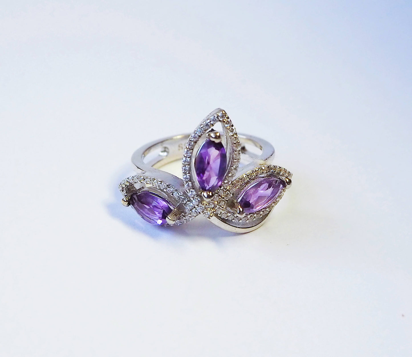 Silver Ring with Amethysts and Zircons