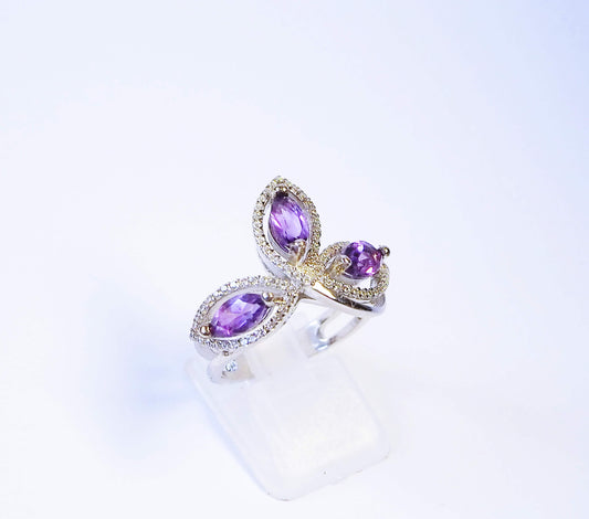 Silver Ring with Amethysts and Zircons