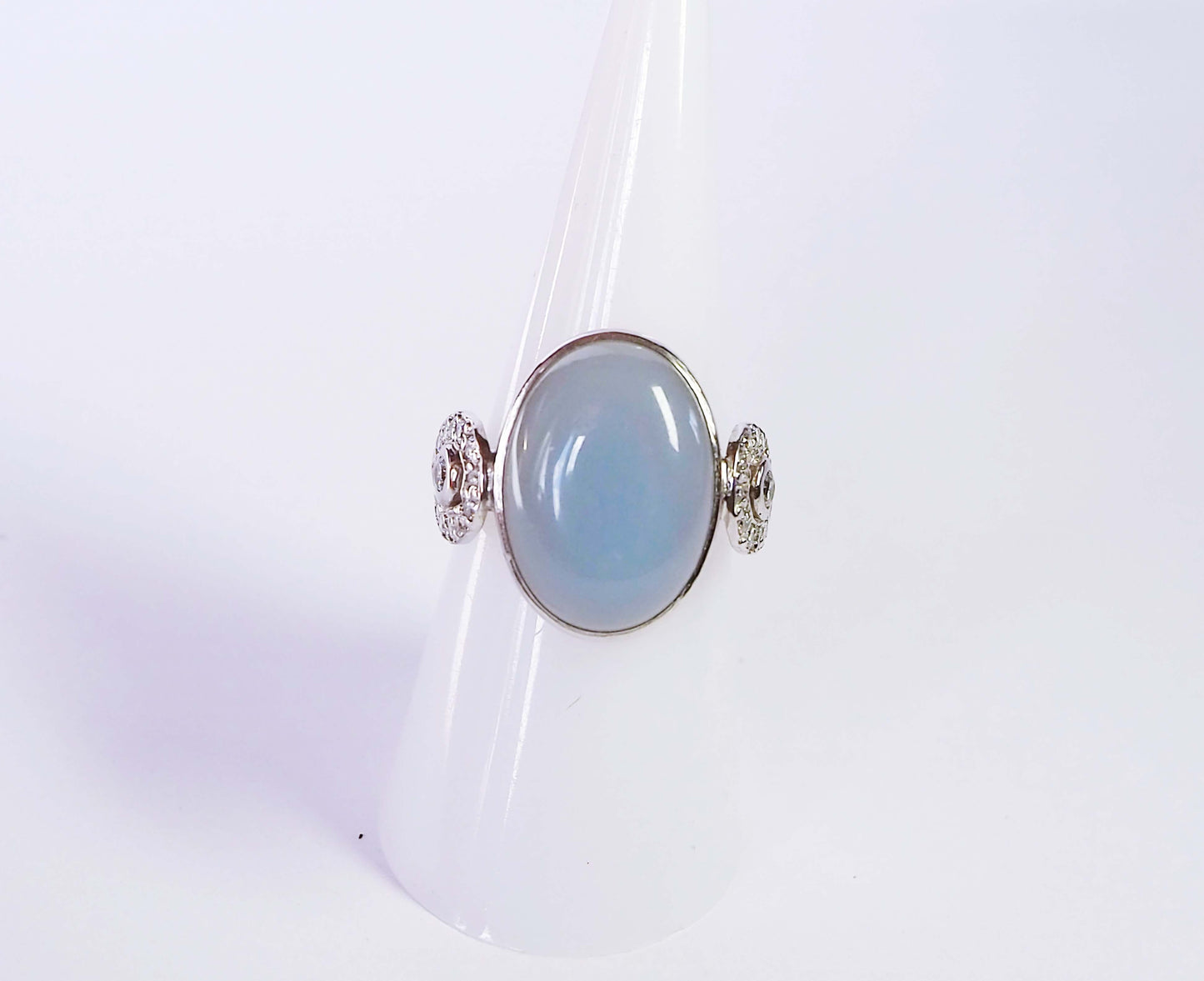 Silver Ring with Blue Agate and Zircons