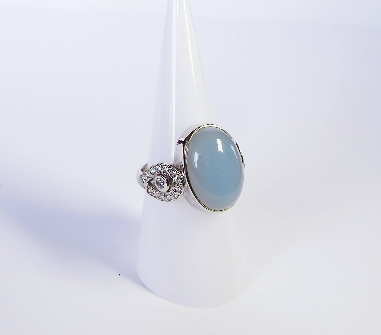 Silver Ring with Blue Agate and Zircons