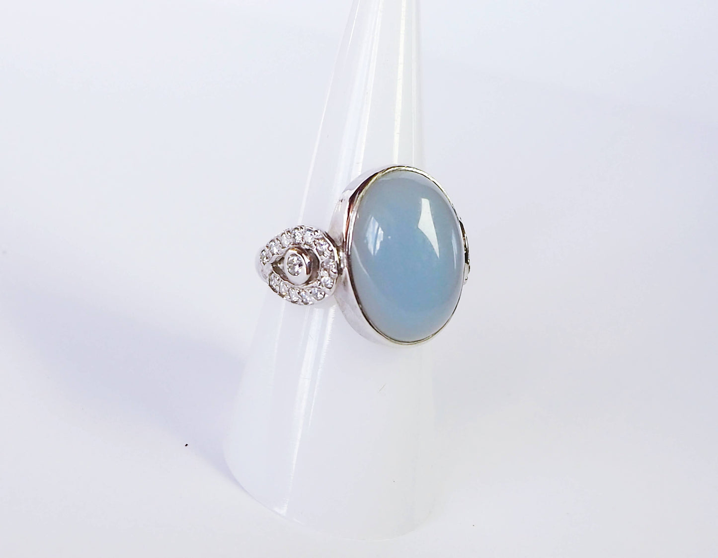 Silver Ring with Blue Agate and Zircons