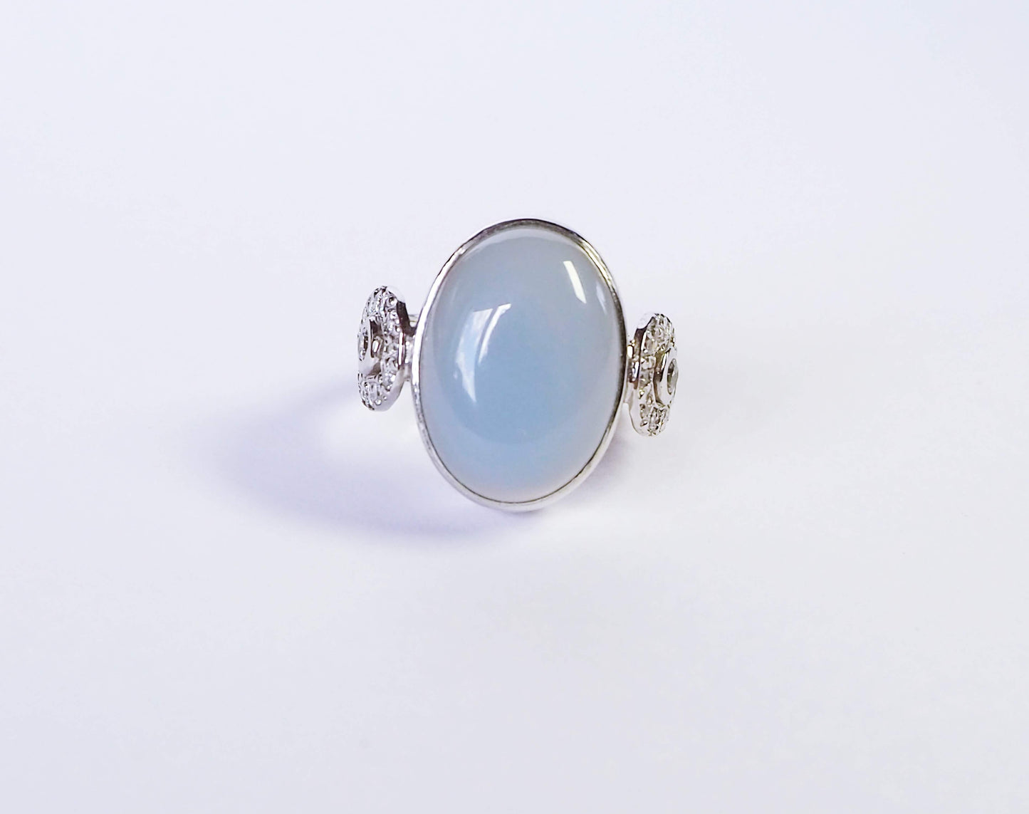 Silver Ring with Blue Agate and Zircons