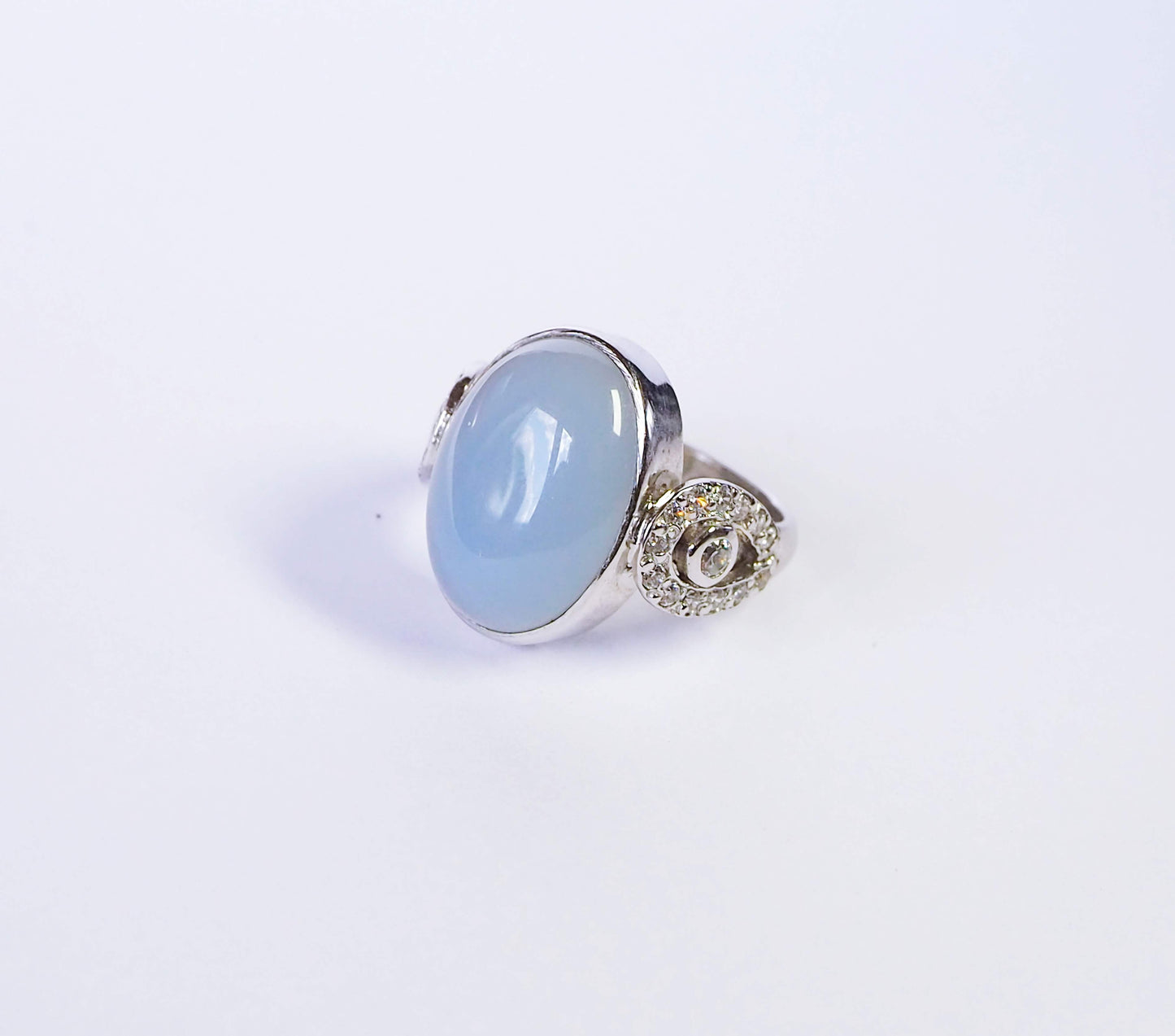 Silver Ring with Blue Agate and Zircons