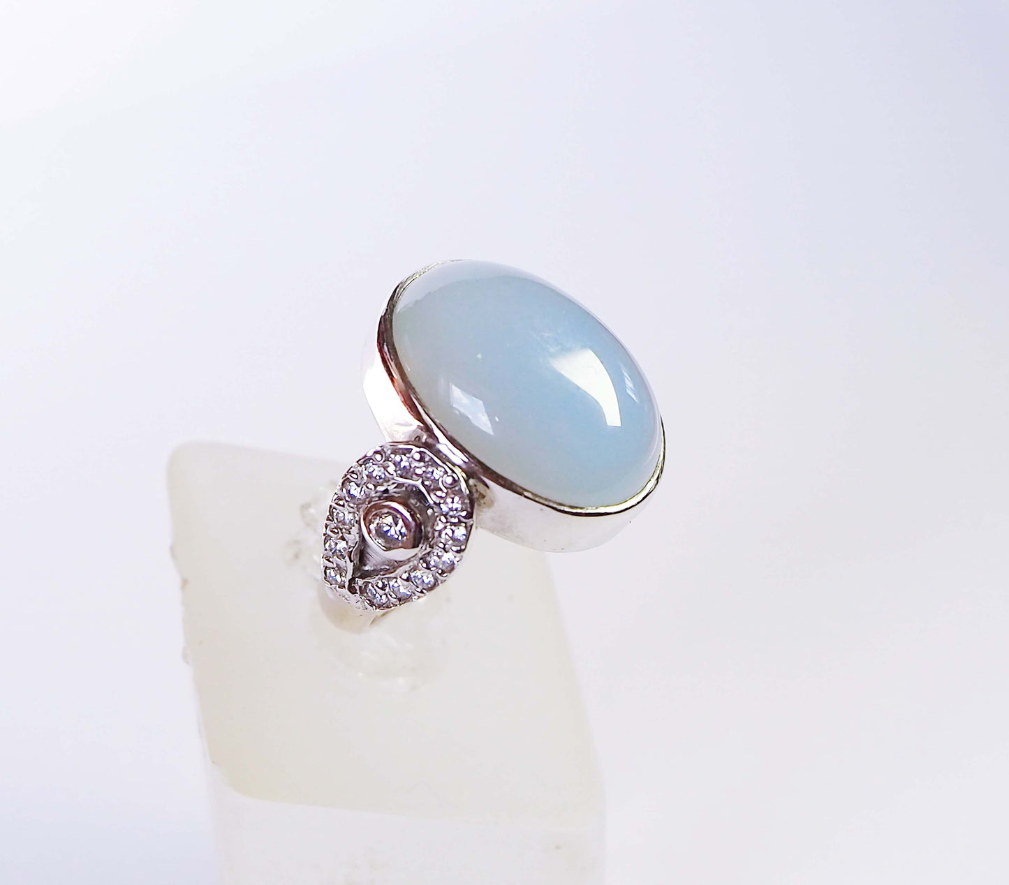 Silver Ring with Blue Agate and Zircons