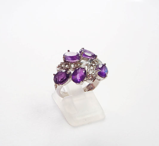 Silver Ring with Amethysts and Zircons