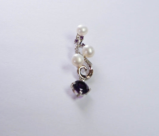 Silver Pendant with Amethysts, Pearls and Zircons