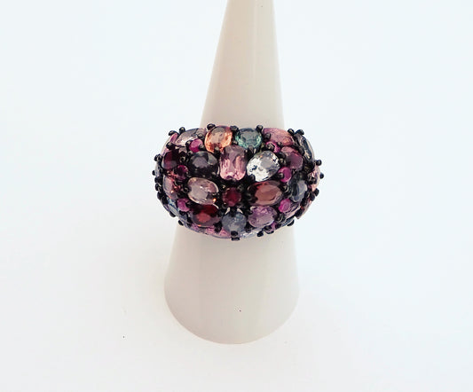 Silver Ring with Multicolored Spinel and Rubies