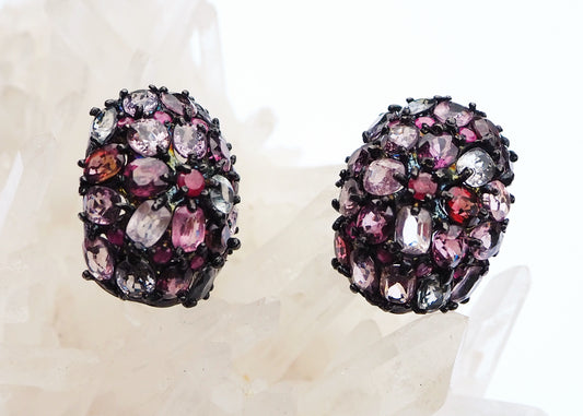 Silver Earrings with Multicolored Spinel and Rubies