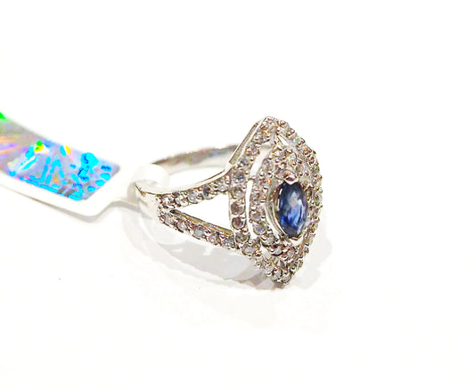 Silver Ring with Blue Sapphire and Zircons