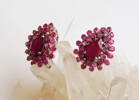 Silver Earrings with Rubies