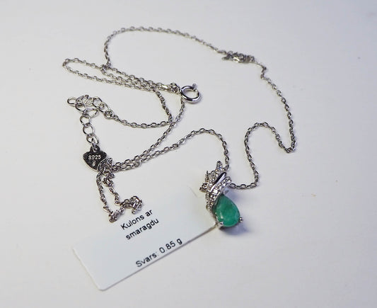 Silver Necklace with Emerald and Zircons