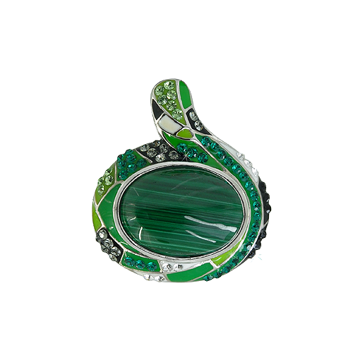 Silver Pendant with Malachite and SWAROVSKI Crystals - AnArt