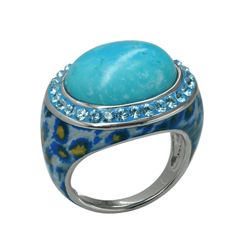 Silver Ring with Turquoise and SWAROVSKI Crystals - AnArt